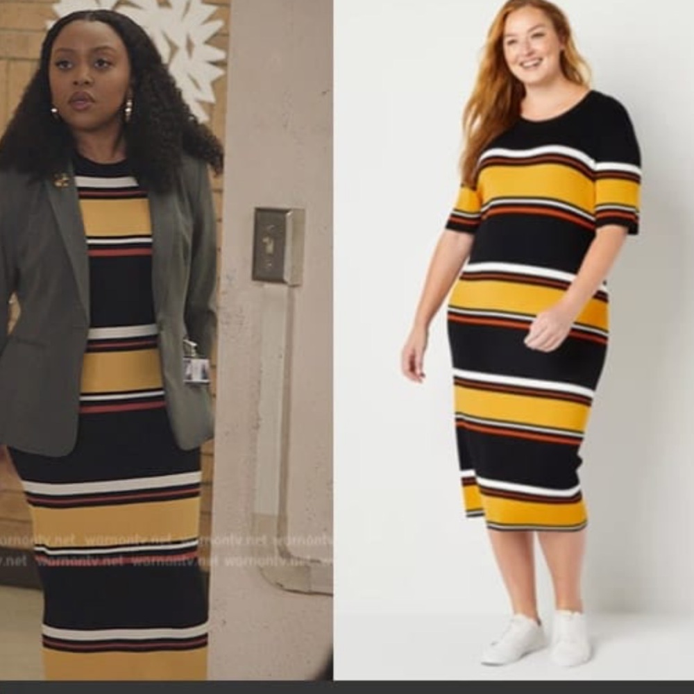 Abbott Elementary Striped Black and Yellow knit Dress